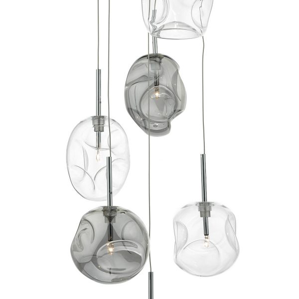 Quinn 6 Light Cluster Pendant Smoked & Clear Glass - Image 3
