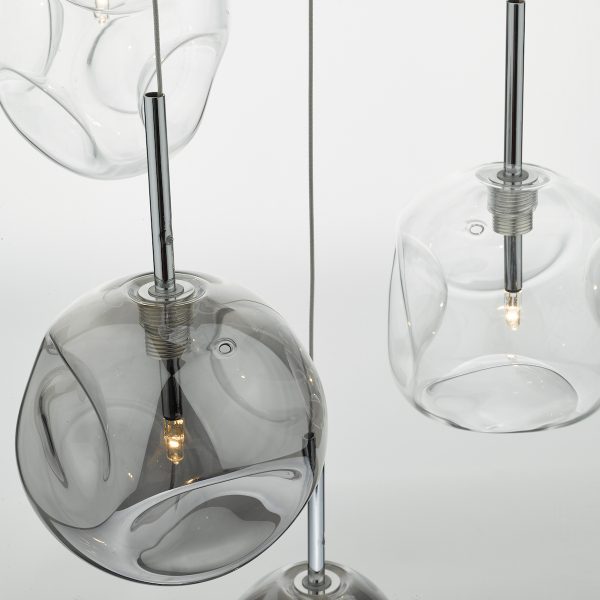 Quinn 6 Light Cluster Pendant Smoked & Clear Glass - Image 4
