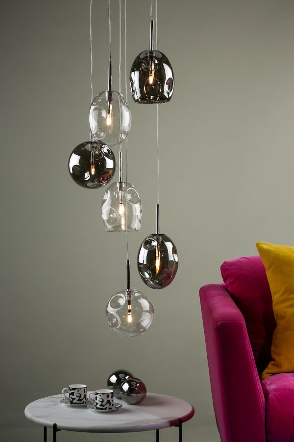 Quinn 6 Light Cluster Pendant Smoked & Clear Glass - Image 5