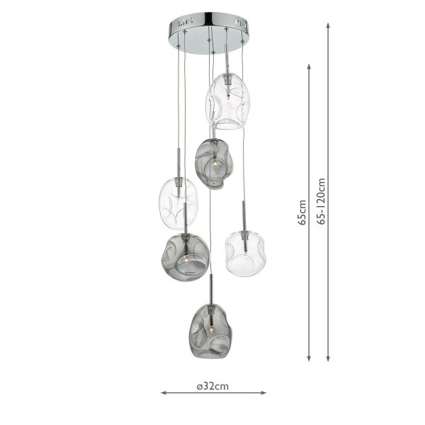Quinn 6 Light Cluster Pendant Smoked & Clear Glass - Image 6