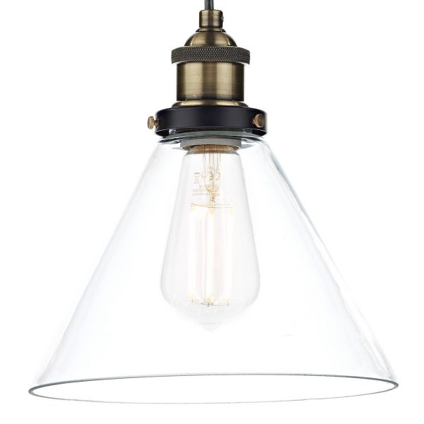 Ray 1 Light Pendant Antique Brass Clear - Image 3