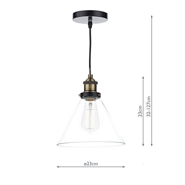 Ray 1 Light Pendant Antique Brass Clear - Image 4