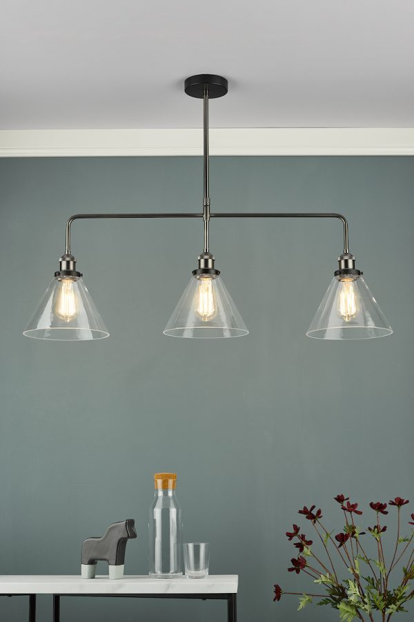 Ray 3 Light Bar Pendant Antique Nickel Clear Glass - Image 6