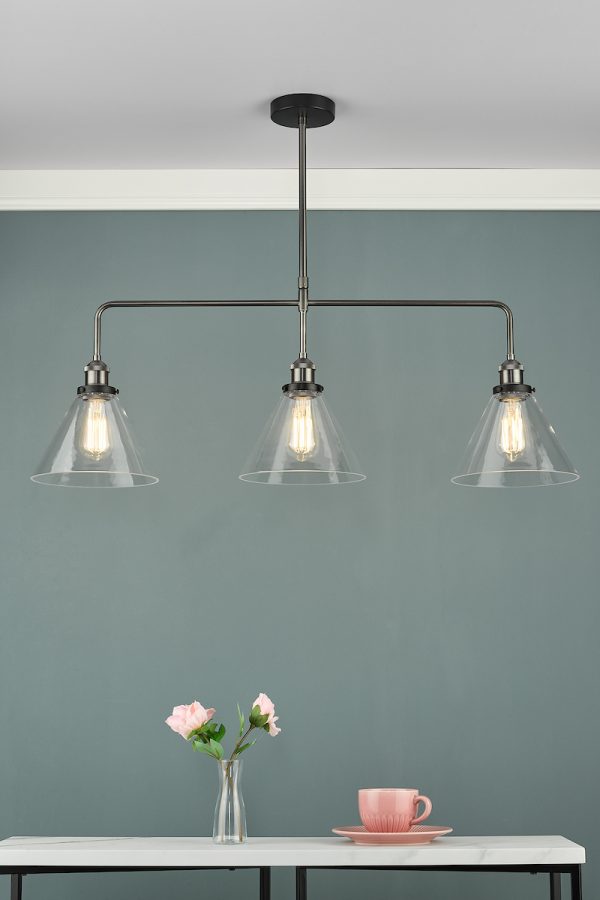 Ray 3 Light Bar Pendant Antique Nickel Clear Glass - Image 7