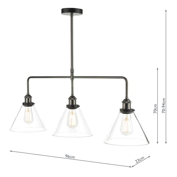 Ray 3 Light Bar Pendant Antique Nickel Clear Glass - Image 9