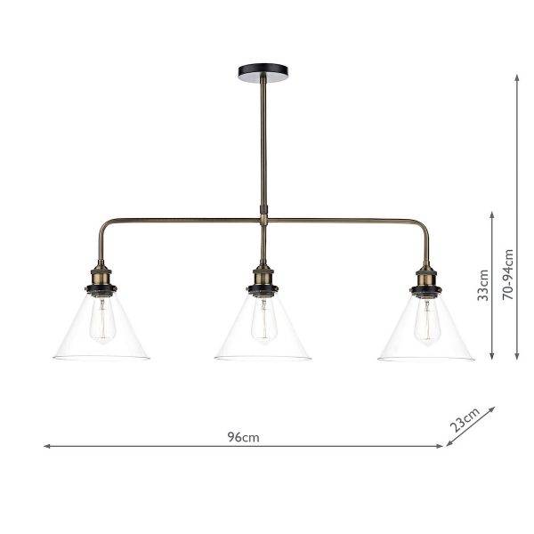 Ray 3 Light Bar Pendant Antique Brass Clear - Image 5