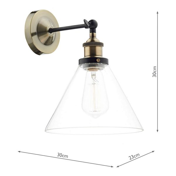 Ray 1 Light Wall Bracket Antique Brass Clear - Image 5
