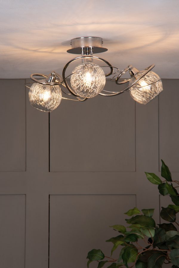 Rehan 3 Light Semi Flush Decorative Glass Polished Chrome Frame - Image 6