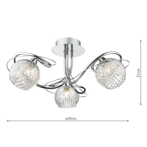 Rehan 3 Light Semi Flush Decorative Glass Polished Chrome Frame - Image 7