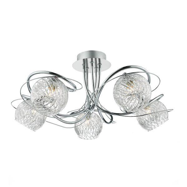 Rehan 5 Light Semi Flush Decorative Glass Polished Chrome Frame