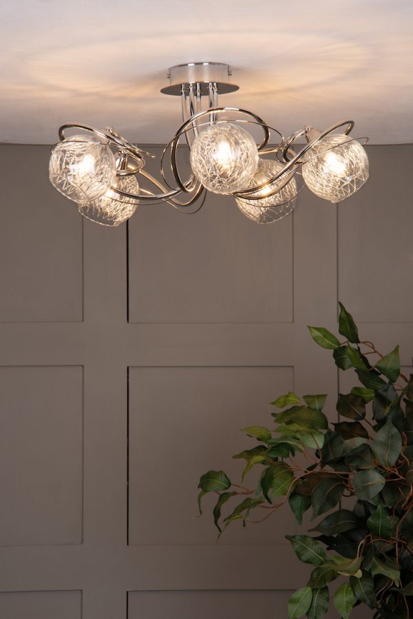Rehan 5 Light Semi Flush Decorative Glass Polished Chrome Frame - Image 4