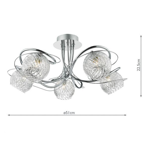 Rehan 5 Light Semi Flush Decorative Glass Polished Chrome Frame - Image 5