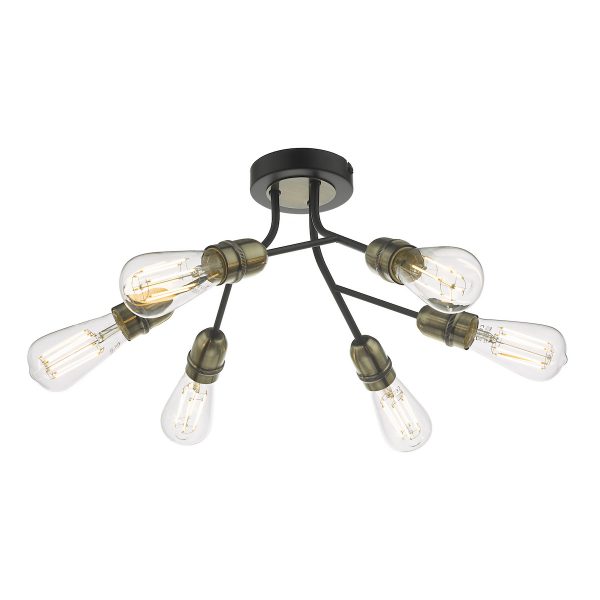 Remy 6 Light Semi Flush Black & Antique Brass
