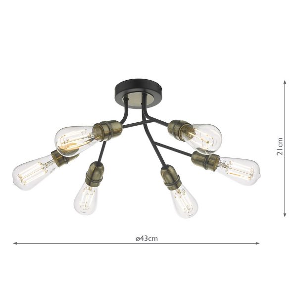Remy 6 Light Semi Flush Black & Antique Brass - Image 4