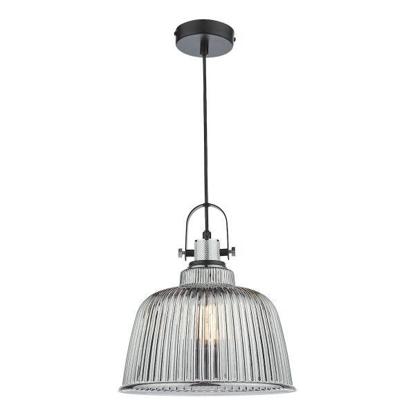 Rhode Single Large Pendant Polished Chrome Smoked Glass