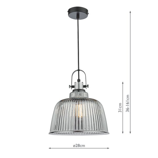 Rhode Single Large Pendant Polished Chrome Smoked Glass - Image 8