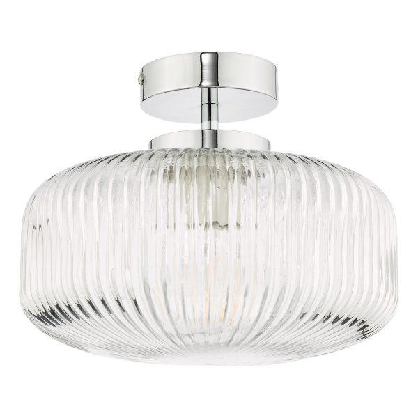 Riva Bathroom Semi Flush Ceiling Light Ribbed Glass Polished Chrome IP44 - Image 2