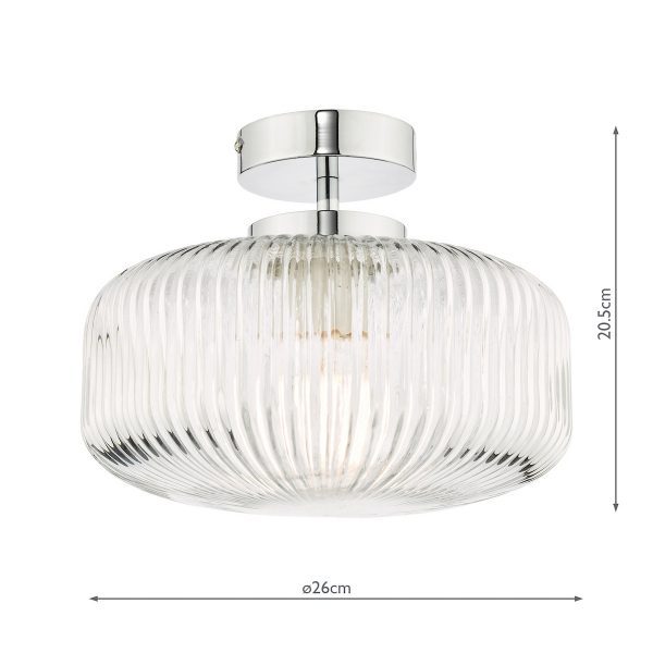 Riva Bathroom Semi Flush Ceiling Light Ribbed Glass Polished Chrome IP44 - Image 5