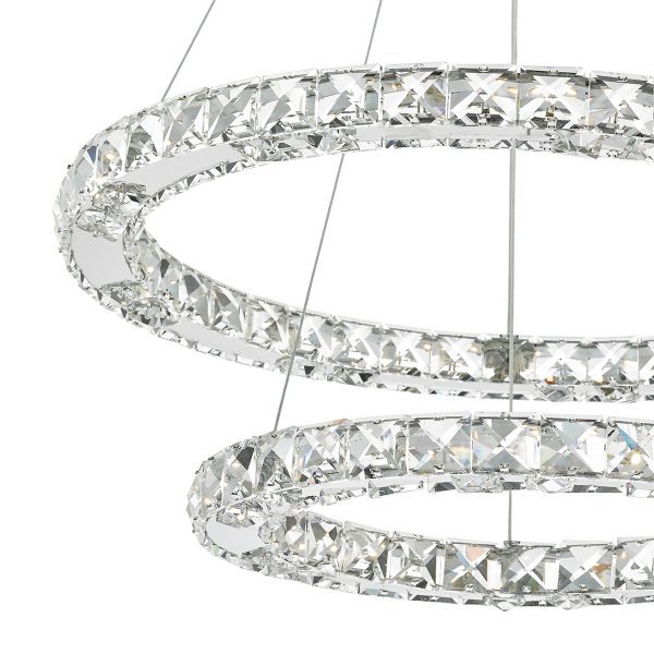 Roma 2 Tier Pendant Polished Chrome Crystal LED - Image 3