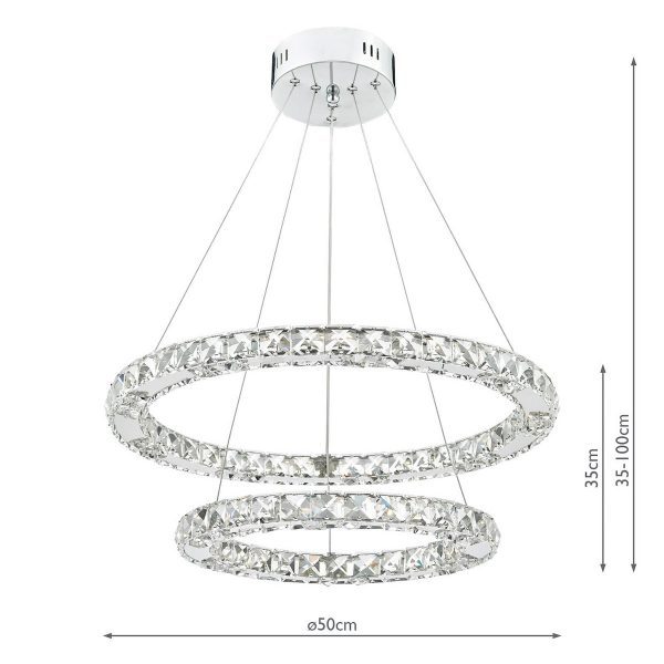 Roma 2 Tier Pendant Polished Chrome Crystal LED - Image 6