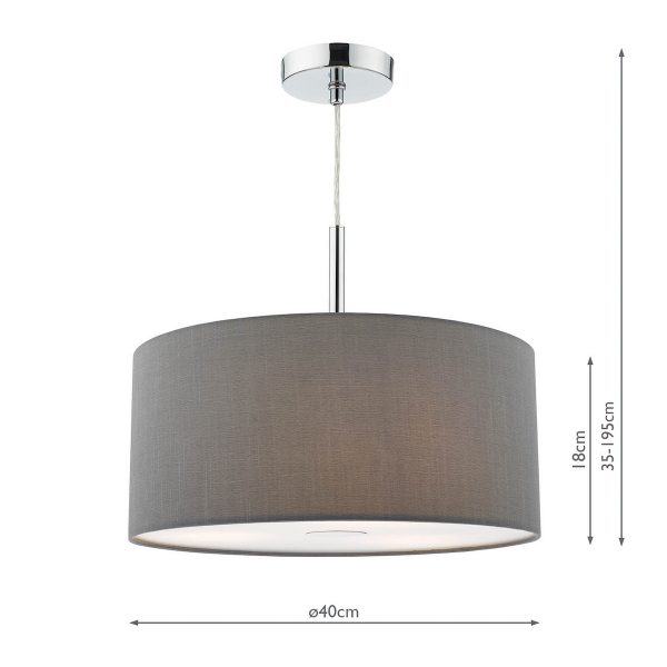 Ronda 3lt Pendant Grey Faux Silk Shade 40cm - Image 2