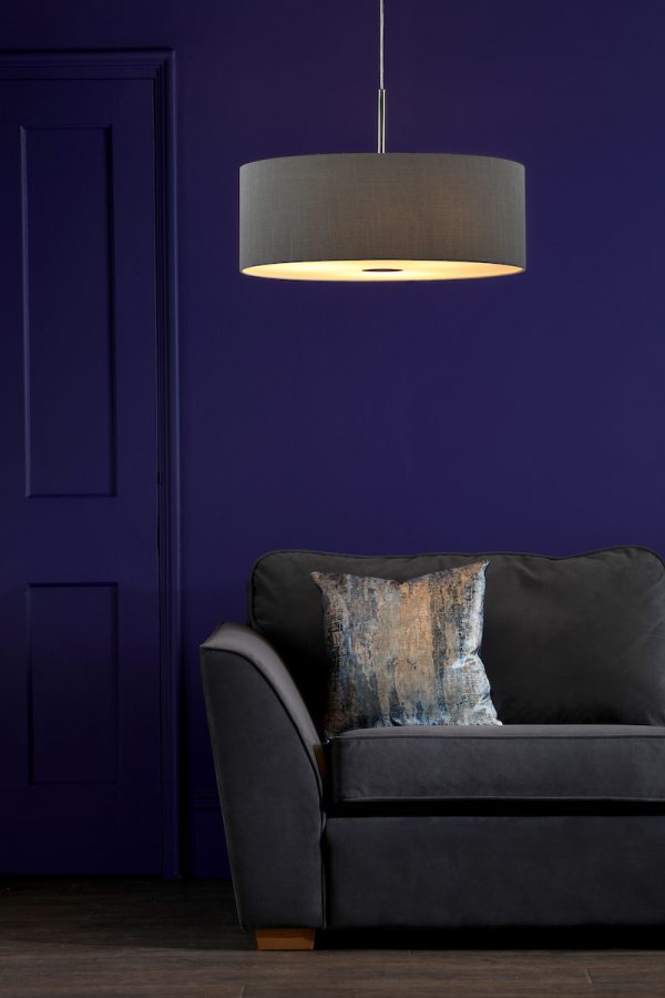 Ronda 3 Light Pendant Grey Faux Silk Shade 60cm - Image 2