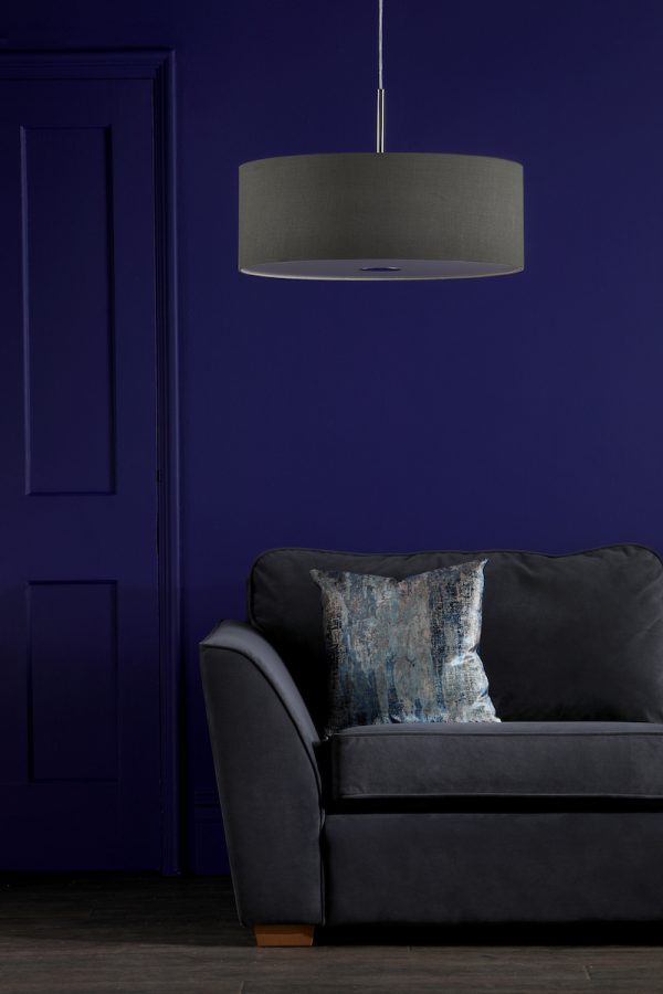 Ronda 3 Light Pendant Grey Faux Silk Shade 60cm - Image 3