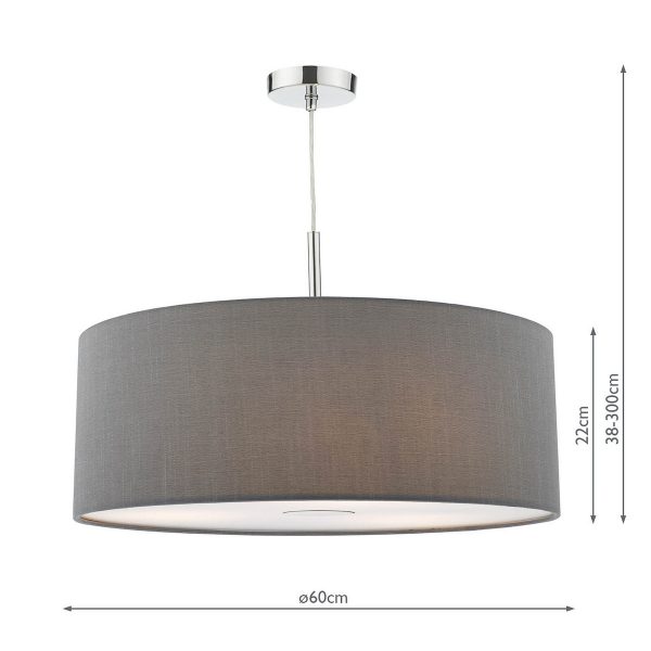 Ronda 3 Light Pendant Grey Faux Silk Shade 60cm - Image 4