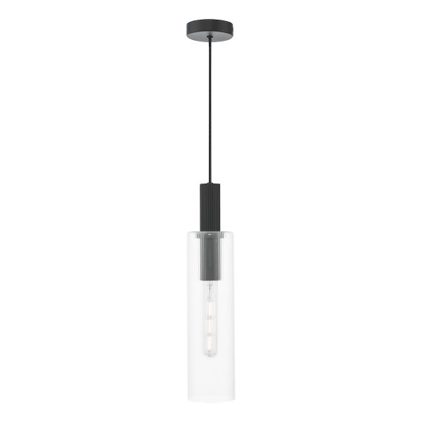 Ruben Pendant Satin Black and Ribbed Glass