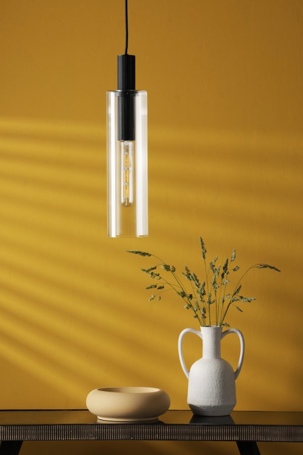 Ruben Pendant Satin Black and Ribbed Glass - Image 9