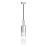 Ruben Pendant Satin Silver and Ribbed Iridised Glass