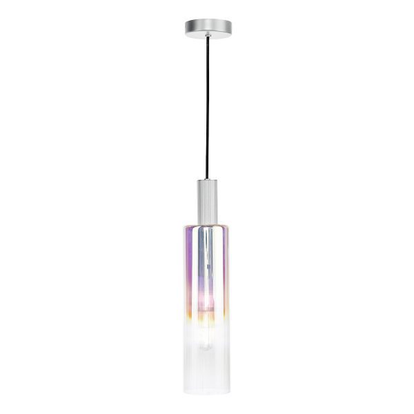 Ruben Pendant Satin Silver and Ribbed Iridised Glass