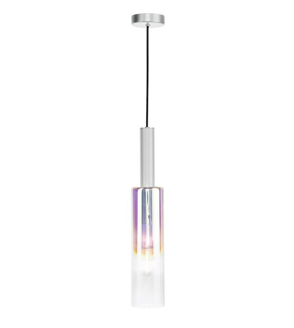 Ruben Pendant Satin Silver and Ribbed Iridised Glass - Image 3