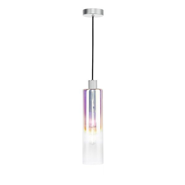 Ruben Pendant Satin Silver and Ribbed Iridised Glass - Image 4