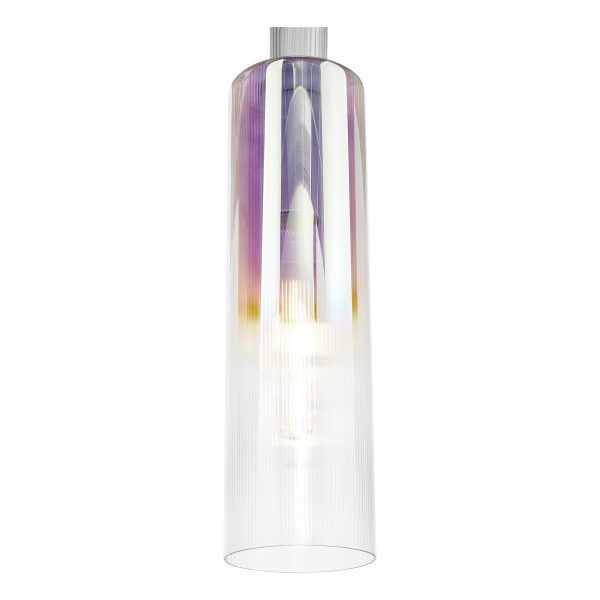Ruben Pendant Satin Silver and Ribbed Iridised Glass - Image 5