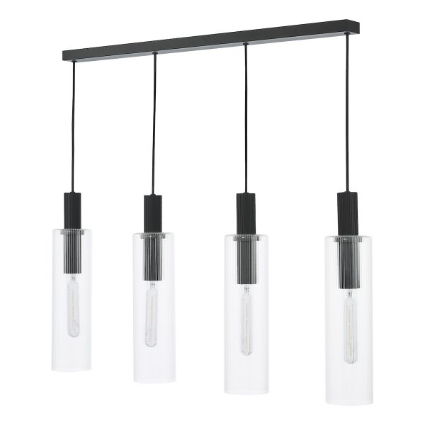 Ruben 4 Light Bar Pendant Satin Black and Ribbed Glass - Image 2
