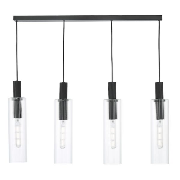 Ruben 4 Light Bar Pendant Satin Black and Ribbed Glass - Image 3