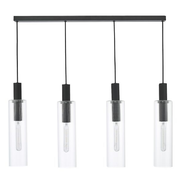 Ruben 4 Light Bar Pendant Satin Black and Ribbed Glass - Image 4