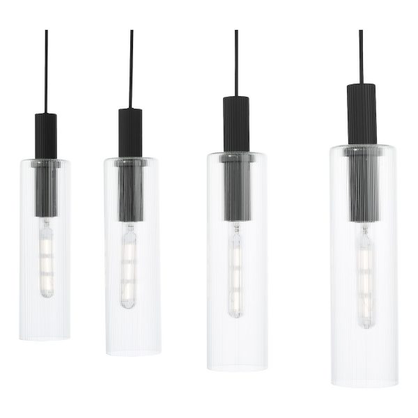Ruben 4 Light Bar Pendant Satin Black and Ribbed Glass - Image 5