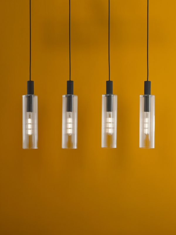 Ruben 4 Light Bar Pendant Satin Black and Ribbed Glass - Image 6