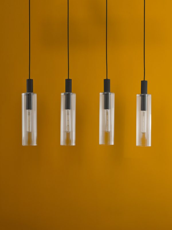 Ruben 4 Light Bar Pendant Satin Black and Ribbed Glass - Image 7
