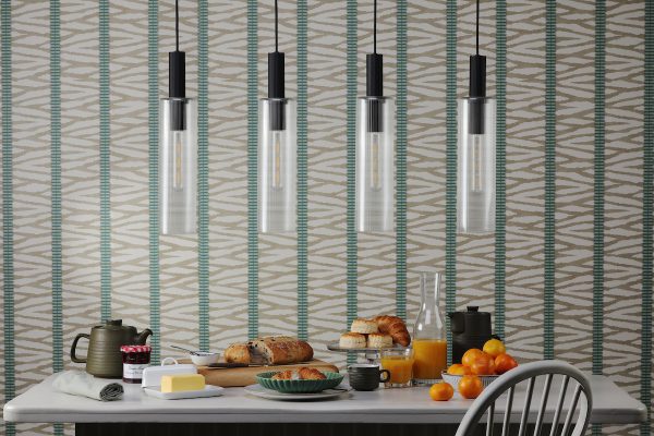 Ruben 4 Light Bar Pendant Satin Black and Ribbed Glass - Image 9