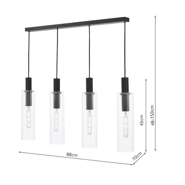 Ruben 4 Light Bar Pendant Satin Black and Ribbed Glass - Image 10