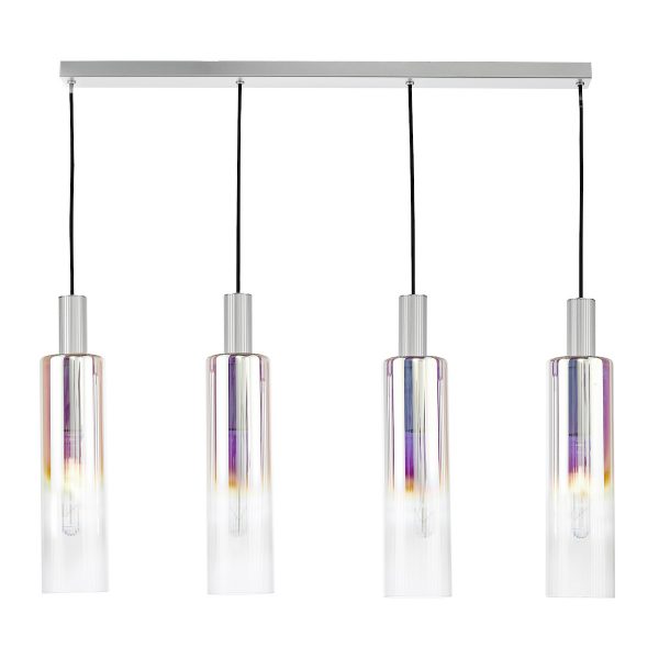 Ruben 4 Light Bar Pendant Satin Silver and Ribbed Iridised Glass - Image 4
