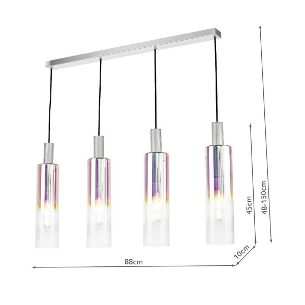 Ruben 4 Light Bar Pendant Satin Silver and Ribbed Iridised Glass - Image 8