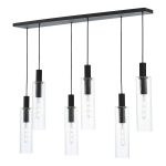 Ruben 6 Light Bar Pendant Satin Black and Ribbed Glass