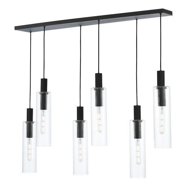 Ruben 6 Light Bar Pendant Satin Black and Ribbed Glass