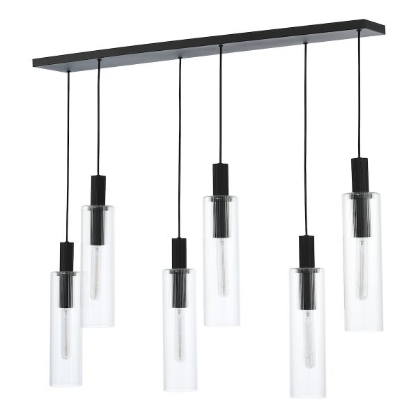 Ruben 6 Light Bar Pendant Satin Black and Ribbed Glass - Image 2