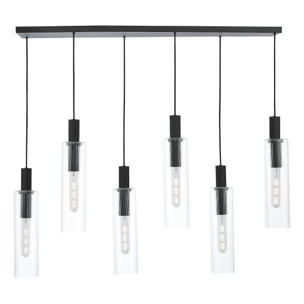 Ruben 6 Light Bar Pendant Satin Black and Ribbed Glass - Image 3