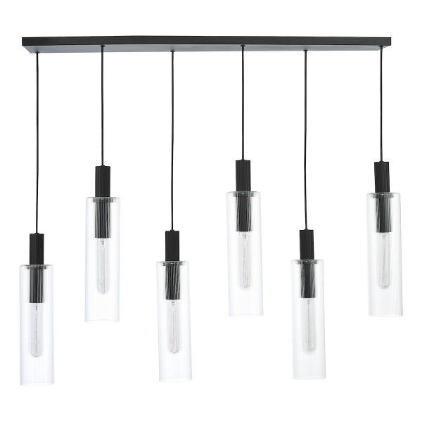 Ruben 6 Light Bar Pendant Satin Black and Ribbed Glass - Image 4
